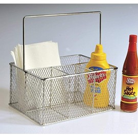 G.E.T. Enterprises Stainless Steel 9.375" x 6.875 Mesh Wire Flatware Basket, 4.5" Deep Iron Chrome Plated Condiments Collection WB-700 (Pack of 1)