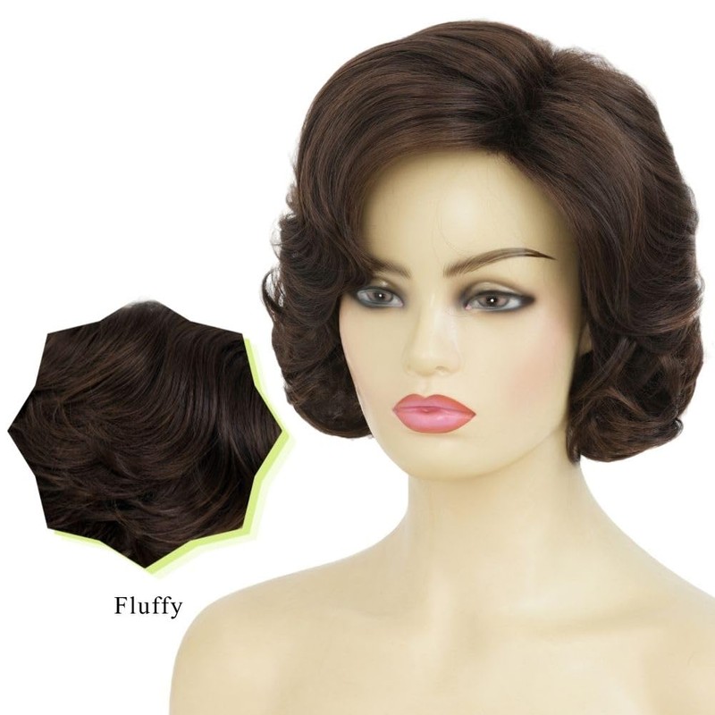 Brown Short Curly Wig Womens 1950s Retro Hair Wigs Heat