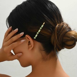 Andelaisi Boho Green Crystal Hair Barrette Vintage Glitter Bobby Pin Green CZ Pin Side Clip Wedding Bridal Shower Prom Decorative Hair Accessories for Women Headdress