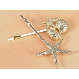 Alilang Golden Tone Metal Cute Simple Starfish Shells Two Hair Pin Set