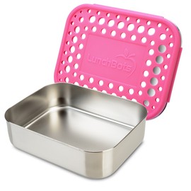 LunchBots Medium Uno Stainless Steel Sandwich Container - Open Design for Wraps - Salads or a Small Meal - Eco-Friendly - Dishwasher Safe and BPA-Free - Pink Dots