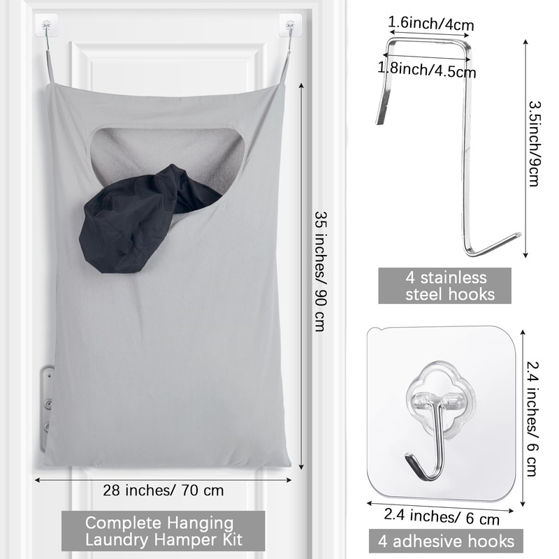 Wovnet 2 Pcs Large Hanging Laundry Hamper Bag 28 x