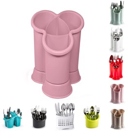 4 Compartments High Grade Plastic Sink Tidy Round Cutlery Drainer Caddy Holder, Utensil Drainer for Home and Kitchen Drain Box Sink Cleaning Up (Pink - Design 2)