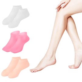 GEDEUBAN 3 Pairs Silicone Gel Lotion Moisturizer Socks for Dry Cracked Feet Overnight Foot Women