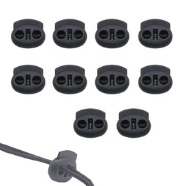 YANYULI Spring Cord Stopper, Push Type Spring Buckle, Pack of 10, 2 Holes, Lightweight, Laces, Hat, Sportswear, DIY, Replacement, black 10