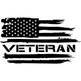 American Flag Veteran - Army Marines Navy Air Force Coast Guard Vinyl Decal USA (12"x7" inches, Black)