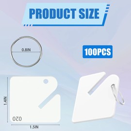 100 White Plastic Slotted Key Tags with Circles, 1.5-Inch White Key Hangers with Numbers 1-50 for Key Cabinets, Boxes, Lockers, Home Offices and Garages, White