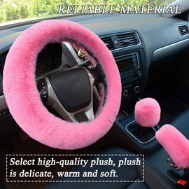 Fluffy Steering Wheel Cover for Women,LXPKKIG Faux Wool Steering Wheel Cover Cute Fluffy Car Accessories Set for Women Girls Universal Fit 15 inch Steering Wheel 1 Set 12 Pcs (Pink)
