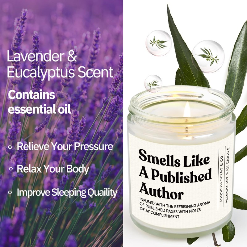 Shqiueos Gifts for Writers, Published Author Candle 7oz Lavender Scented