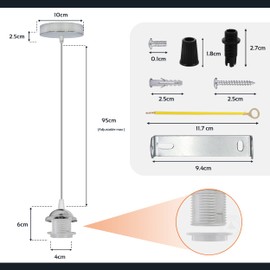 Ceiling Pendant Light, E27 Lamp Holder with Metal Screw, Industrial Style Ceiling Rose, Light Kit with Mounting Accessories for Shade, 100cm Flex Cable, Copper (Chrome)