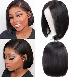 Bob Wig 13x4 Lace Front Wigs for Women Human Hair Wigs Short Hair Straight Glueless Wigs for Black Women Human Hair Pre Plucked Perruque Femme Humain Naturel Black Wig 150% Density 8 Inch