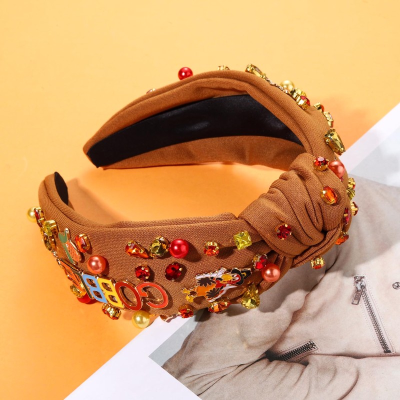 NVENF Thanksgiving Headband for Women Beaded Turkey Fall Headband Accessories