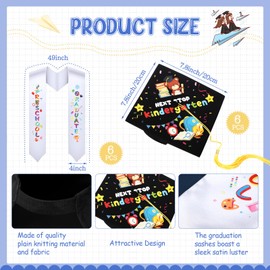 Funnysoft 12 Pieces Preschool Graduation Cap with Tassel and Sash 2025 Adjustable Elastic Unisex Printed Next Stop Kindergarten Graduation Hat for Kids Boys Girls Grad Gifts