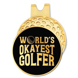 Hafhue World's Okayest Golfer Black Gold Golf Ball Marker with Hat Clip, Funny Golf Accessories and Golf Gifts for Men Women Mom Dad Grandpa, Birthday for Golf Fan Golfer Golf Lovers