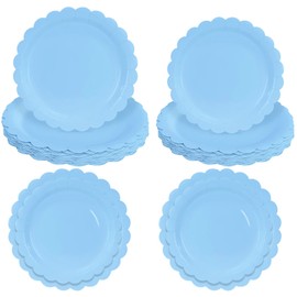 Veramz 50 Pcs Light Blue Scalloped Paper Plates 7 Inch and 9 Inch Baby Blue Scalloped Dinner Plates for hower Birthday Wedding Party Supplies, Serve 25