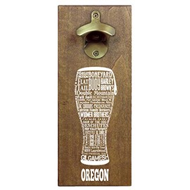Torched State Craft Beer Typography Magnetic Beer Bottle Opener with Cap Catcher (Oregon) | Wall Mounted Bottle Opener Refrigerator Magnet | Makes a Great Gift for Men, Beer Lovers, and Collectors