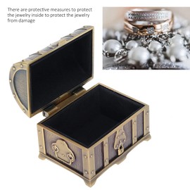 Vintage Metal Jewelry Box, Rectangular Treasure Chest Mini Bronze Treasure Box Jewelry Box Organizer Ring Earrings Small Case for Women(M)