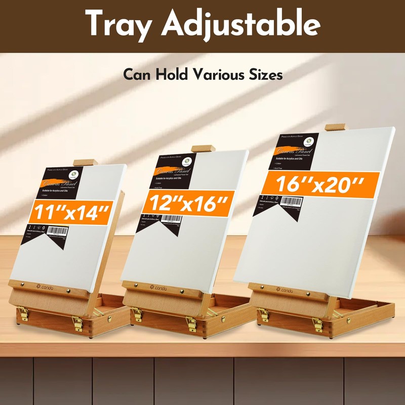 CONDA Premium Wooden Sketch Box Easel - Adjustable Tabletop Art