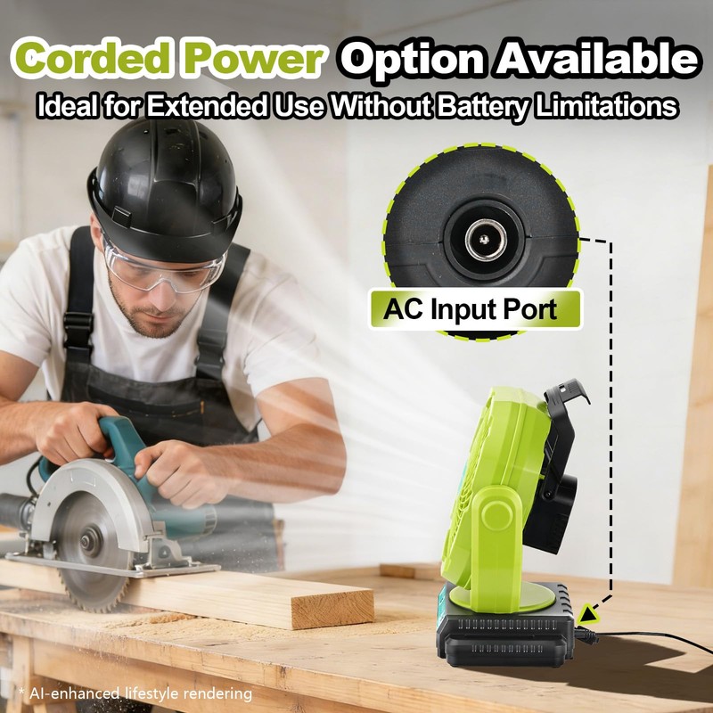 Battery Powered Fan Compatible with Ryobi 18V Battery Portable Cordless