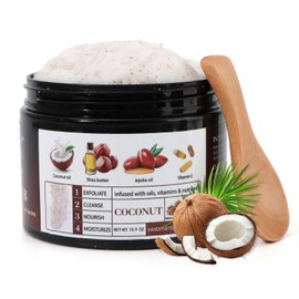 Shining Buddy Coconut Body Scrub Exfoliator with Natural Ingredients Exfoliating Body Scrub for Women，Pure Oils and Dead Sea Salt Minerals，Moisturizing and Nourishing Skin(16.9oz)