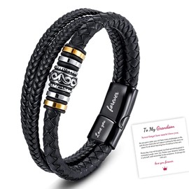 To My Grandson Braided Leather Bracelet- "Love You Forever" Bracelet for Men Boys, Stainless Steel Inspirational Wristband, Braided Leather Bracelet Bangle Wristband Christmas Gifts