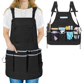 Rexmica Cleaning Apron for Housekeeping, Water-resistant HouseCleaning Apron with Multiple Pockets for Women and Men, Adjustable Work Apron for Cleaning Work Tools, Black