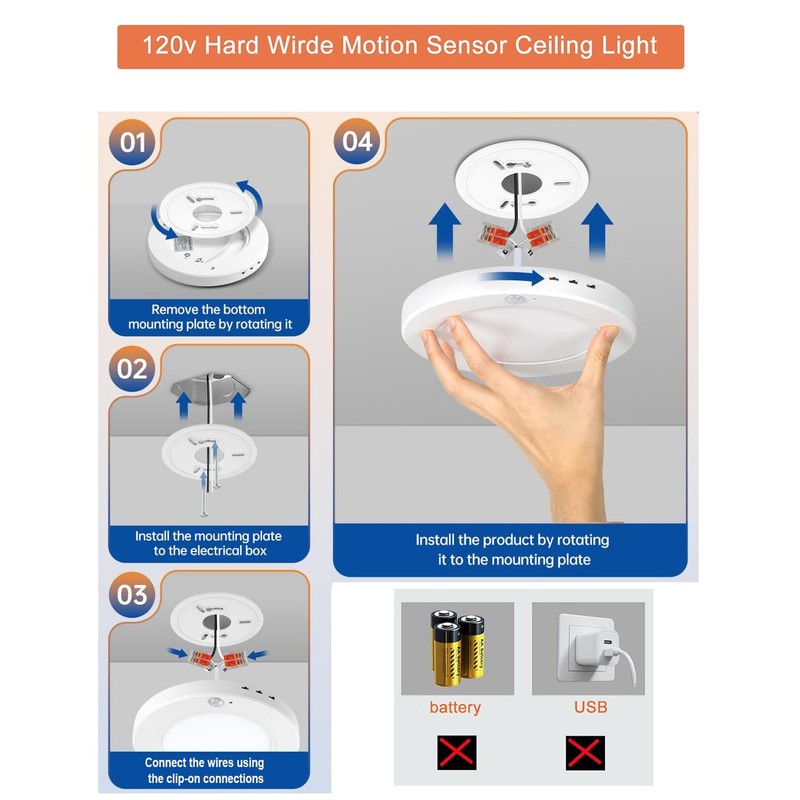 DODOPEN Motion Sensor Ceiling Light Hardwired, 7.5 Inch 3000K 4000K