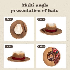 RUEDIGER Retro Wide Brimmed Stiff Fedora Men's and Women's Hats,100% Wool Classic Felt Hat,Distressed/Burned Handmade (US, Numeric, 7 3/8, 7 1/4, Warm Yellow)