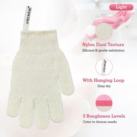 Evridwear - Guantes exfoliantes para baño, ducha, limpieza profunda, acné y piel muerta, nivel moderado o pesado, paquete de 3 pares (blanco)