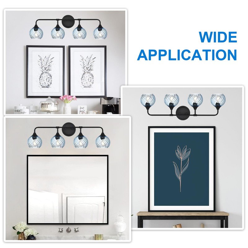MELUCEE Bathroom Light Fixtures Black Vanity Light with Blue Striped