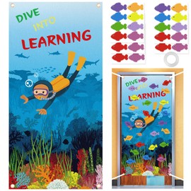 Welcome Back to School Door Cover First Day of School Decorations Door Banner Back to School Porch Banner Sign Photo Banner Background for Pre-School Primary High School Classroom Door Wall Decor