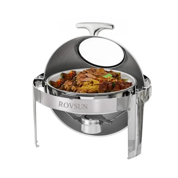 6Qt Round Roll Top Chafing Dish Buffet Set with Convenient