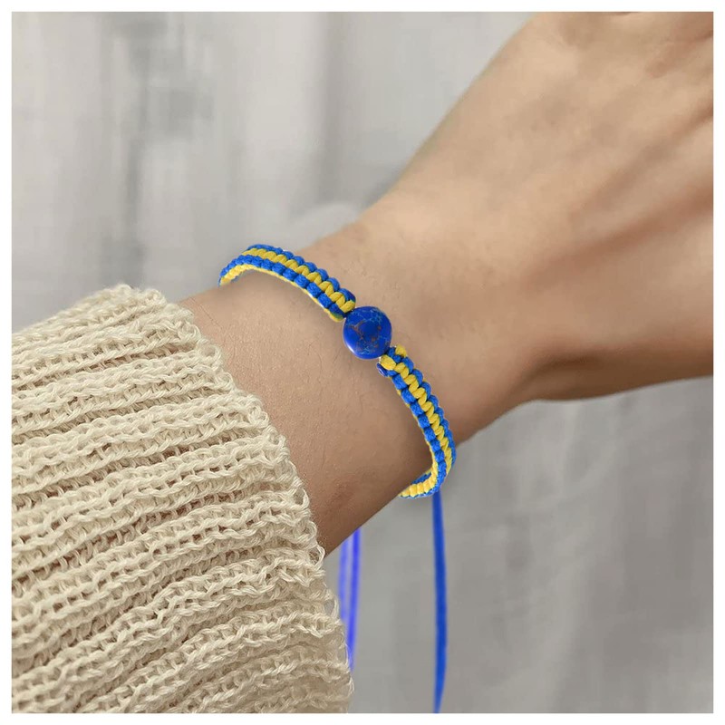 6Pcs Ukraine Bracelet for Women Men, Adjustable Hand Braided Ukraine