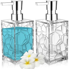 2Pcs Hand Soap Dispenser, Clear Acrylic Plastic Liquid Pump Bottles Refillable Lotion Dispenser for Bathroom Decor Kitchen College Dorm (Transparent)