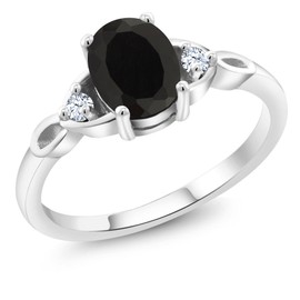 Gem Stone King 925 Sterling Silver Black Onyx 3 Stone Ring For Women | 1.31 Cttw | Gemstone December Birthstone | Oval 8X6MM | Available In Size 5, 6, 7, 8, 9