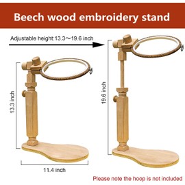 Embroidery Stand, Size Adjustable Embroidery Frame Hoop Stand, Natural Beech Wood Rotated Cross Stitch Stand Stitching Embroidery Hoop Stand Embroidery Hoop Holder for DIY Craft Project