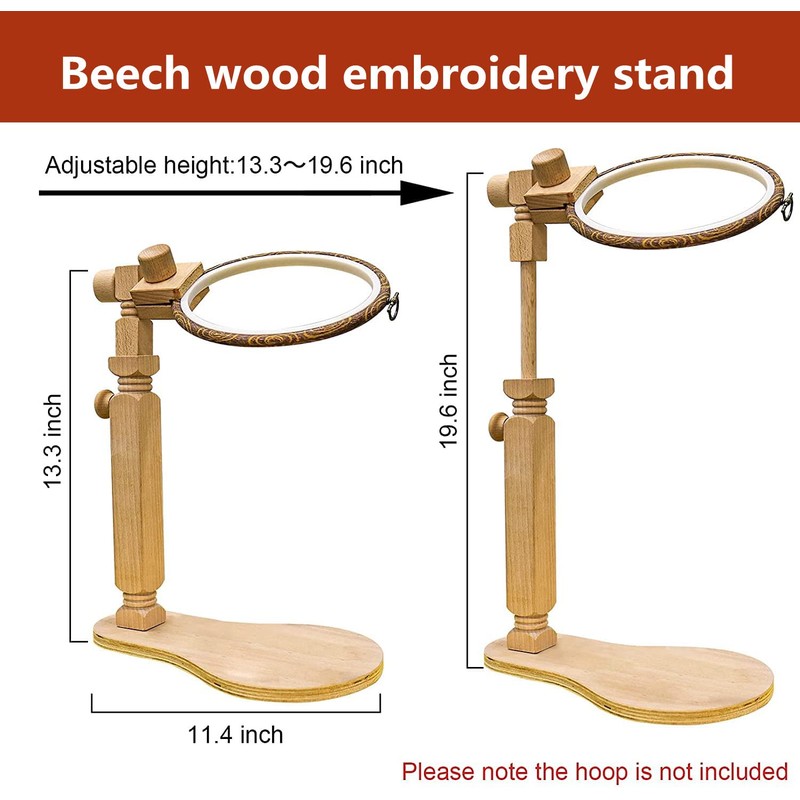 Embroidery Stand, Size Adjustable Embroidery Frame Hoop Stand, Natural Beech