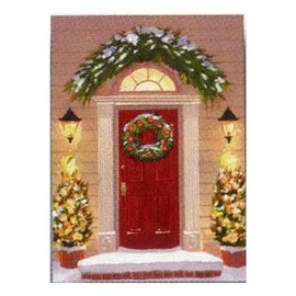 18 Traditional Glitter Holiday Greeting Cards With Envelopes (Holiday Door/Wreath)