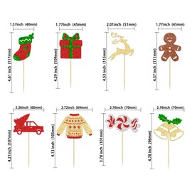 24 piezas de decoración para cupcakes de Navidad con diseño de campanas de caramelos, caja de regalo, diseño de renos para cupcakes, temática de Navidad, Año Nuevo, festividades, fiestas, suministros de decoración de pasteles