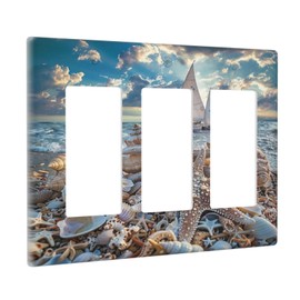 Wpshijia Decorative Light Switch Cover Plate Summer Sea Beach Starfish Seashell Sailboat 3 Gang Switch Plate Covers Triple Rocker Wall Plates GFCI Switch Plates and Outlet Covers for Home Decor