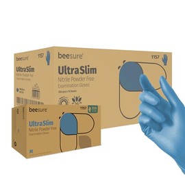BeeSure UltraSlim Blue Nitrile Powder-Free Exam Gloves, Pack of 3500, X-Small, 2.0 Mil