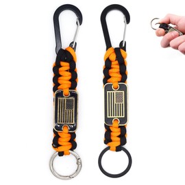 Heavy Duty Braided Paracord Lanyard Keychain with USA Flag, Parachute Rope Necklace Keychains, Braided Strong Lanyard, 2 Pcs Orange Short