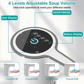 Seifenspender Automatisch, weiß 400ml Elektrischer Seifenspender Wandbefestigung mit 4 einstellbaren Stufen, 1800 mAh USB-C Wiederaufladbar IPX5 Wasserdicht Spülmittelspender für Küche,Bad