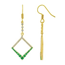 GOURIK 18K Yellow Gold Plated Green Simulated Emerald and Simulated Diamond Dangle May Birthstone Earrings For Women, Jewelry Gifts For Mom Wife Her