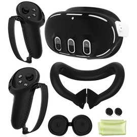 Silicone Cover Set Compatible with Meta Oculus/Quest 3, VR Accessories Protective Cover Includes Controller Grips, Front Shell Headset Cover and Face Cover, Not Fit Quest 3S (Black)