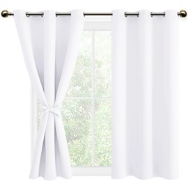 DWCN White Room Darkening Curtains for Living Room - Grommet Thermal Insulated & Noice Reducing Half Light Block Drapes Window Shades with Tiebacks for Bedroom/Living Room, W 42 x L 45, 2 Pieces