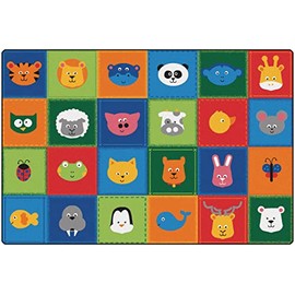 Carpets for Kids 1254 KIDSoft Animal Patchwork Decorative Classroom Rug 6ft x 4ft Rectangle Multi Color
