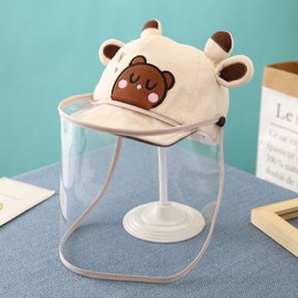 Adjustable Baby Sun Hat Cute Cartoon Infant Outdoor Removable Face Visor Shield for Droplet Dust Beige