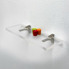 Clear Acrylic Shelf 6" W x 18" L, 3/4" Thick Floating Shelves for Wall, Bathroom, Bookshelf, Shower, Bedroom, Living Room, Office ‎Easy Installation with Screws and Brushed Nickel Brackets