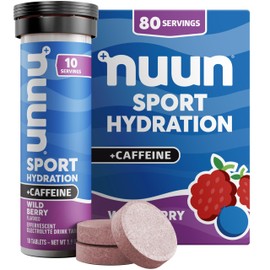 Nuun Sport Electrolyte Tablets with Caffeine from Green Tea Extract, Magnesium, Calcium, Potassium, Chloride & Sodium, Gluten Free & Vegan, Wild Berry, 8 Pack (80 Servings Total)